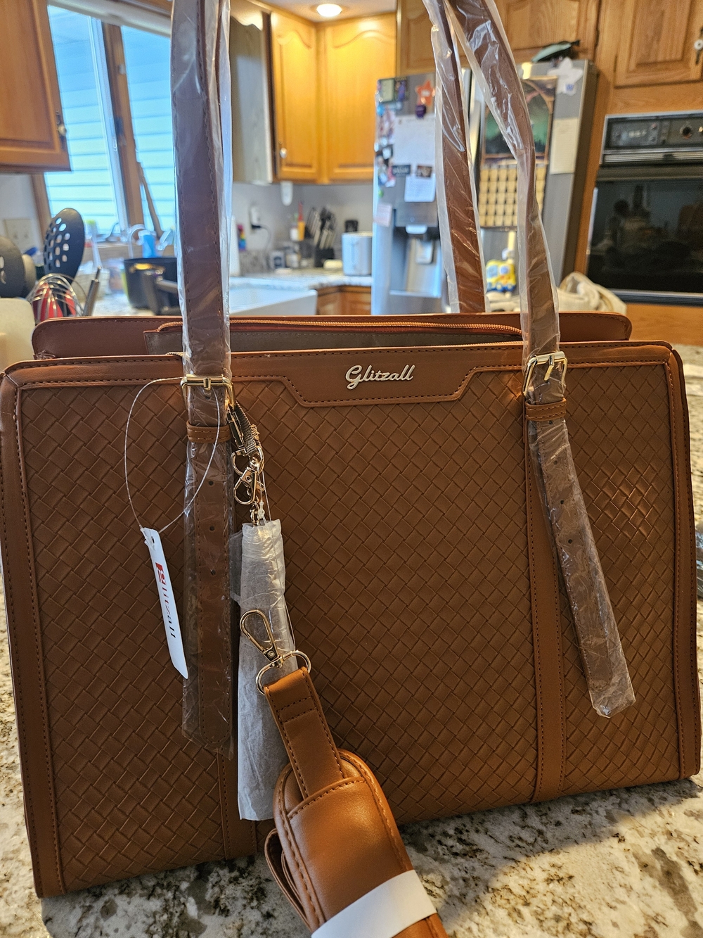Glitzall Bag in Brown Woven Leather